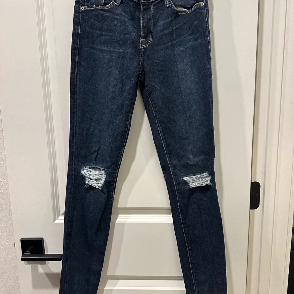 Frame Denim Navy Distressed Skinny Jeans